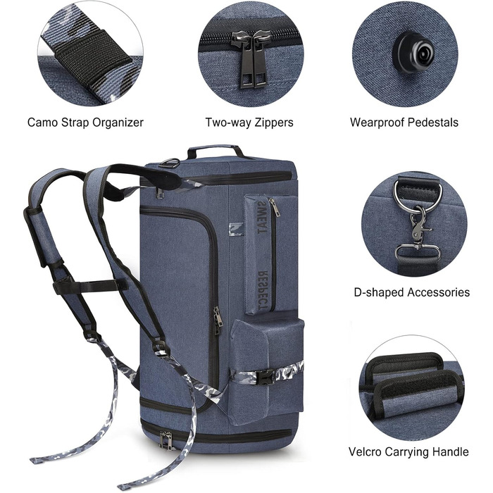 Спортивна сумка-мешок для чоловіків 3-в-1 з відділенням для взуття та вологих речей, синя (22.4 x 10.6 x 11 дюймів)