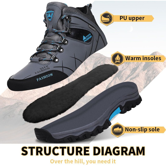 Чоловічі трекінгові черевики Littleplum: водонепроникні, дихаючі, з антиковзкою підошвою, високий верх, спортивні, сірий, 41 EU