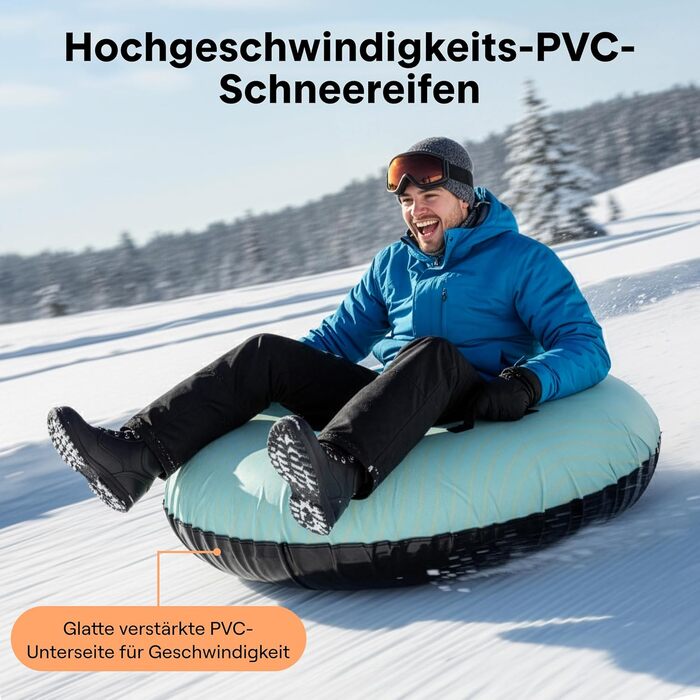 Надувний сніговий санки SereneLife – XXL, 122 см, для дітей та дорослих, з антиковзним дном та тросом.