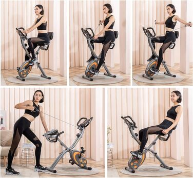 Leikefitness Складне велотренажер з еспандерами, датчиком пульсу та LCD-дисплеєм, сірий (2280)