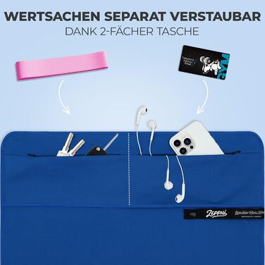 Рушник для фітнесу Zepphi: великий (120x50 см) + маленький (80x30 см) | Мікрофібра, кишеня на блискавці | Швидковисихаючий, для спортзалу та тренувань, блакитний