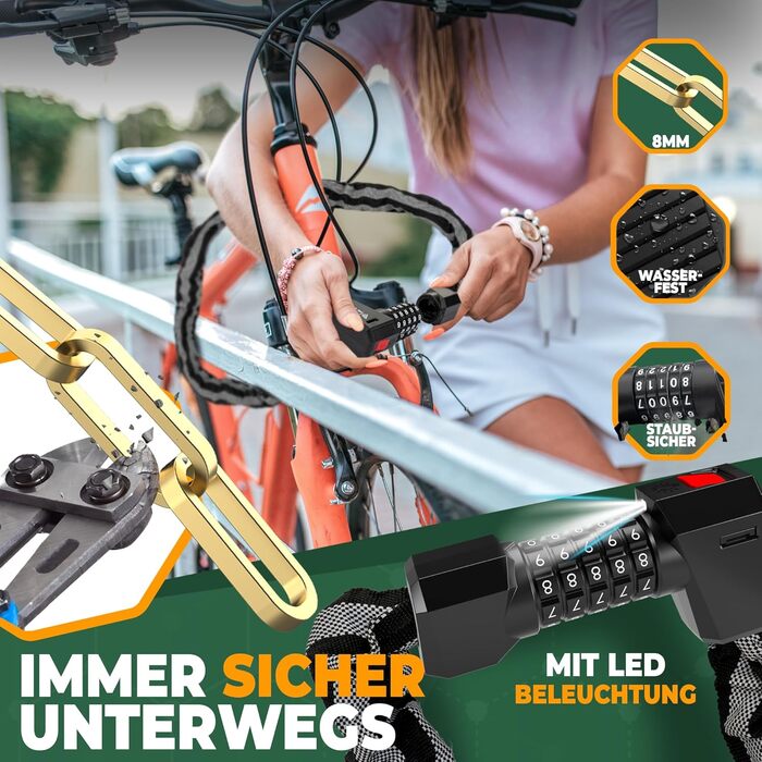 Замок для велосипеда MIVELO з цифровим кодом, 100 см, 8 мм сталь, для E-bike, MTB, шосе