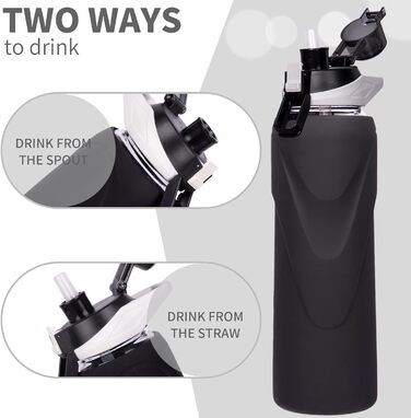 Спортивна скляна пляшка для води DEARRAY 1 л з трубочкою, герметична, BPA Free, силіконова оболонка, для смузі, фруктів і газованої води, чорна