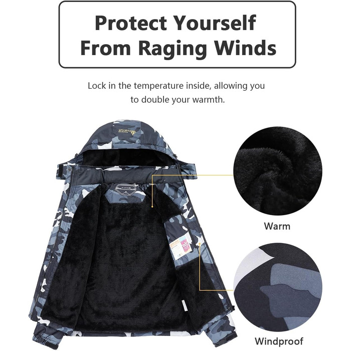 Чоловіча зимова куртка для катання на сноуборді та лижах, водонепроникна, з капюшоном, чорно-камуфляжна, розмір L