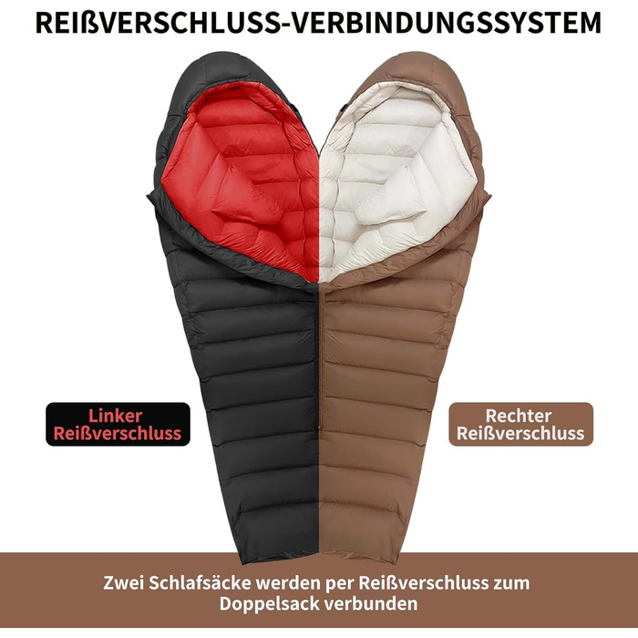 Пуховий спальний мішок для дорослих та дітей, легкий зимовий, Outdoor 8°C ~ -30°C для кемпінгу та альпінізму, 650 FP качиний пух (1800г)