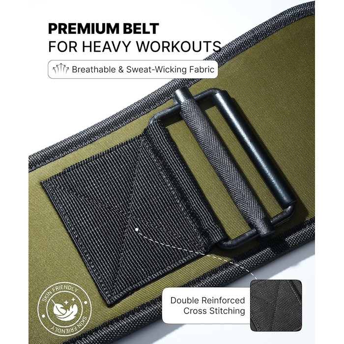 Пояс для важкої атлетики DMoose з системою самоблокування - для чоловіків та жінок - для фітнесу, важкої атлетики, бодібілдингу, кросфіту (зелений, обхват талії 93-101 см (Large))