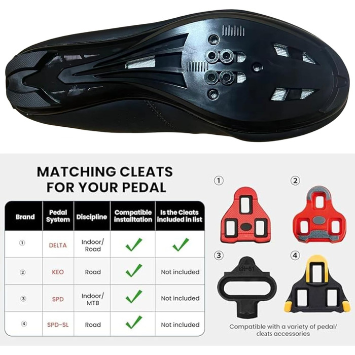 Велотуфлі Msport для чоловіків та жінок – дихаючі велотуфлі, сумісні з Peloton, SPD, SPD-SL та Look Delta педальними системами, 43 EU N04