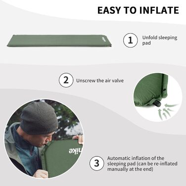 Naturehike Саморозкладаний килимок для сну 5 см, міцний туристичний килимок для кемпінгу, з'єднується з іншими, для наметів, гамаків, походів, сімейного кемпінгу | R-значення 4.8, зелений