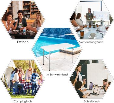 Складний стіл Relax4Life з ручкою для перенесення: для кемпінгу, саду, балкону. Максимальне навантаження 150 кг, білий (122 x 61 x 46/60/74 см)