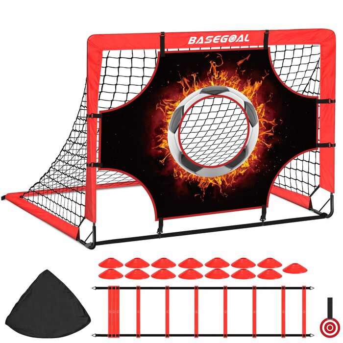 Набір для тренування футболу Kinder 3 в 1 з мішенню, ціллю та сумкою, складані воріта для занять в приміщенні, на вулиці та в саду - 120x90x90 см (Червоний+Тренер)