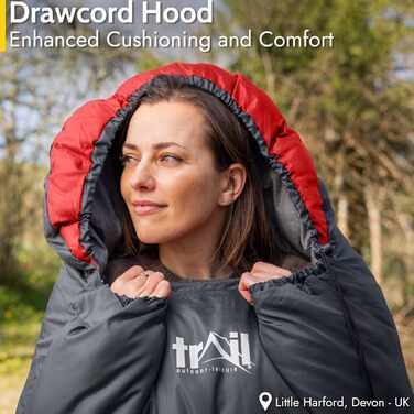 Сплячий мішок Trail-Alpin з капюшоном – 250 г, 3-сезонний. Легкий, компактний, з капюшоном та компресійним мішком (Червоний)