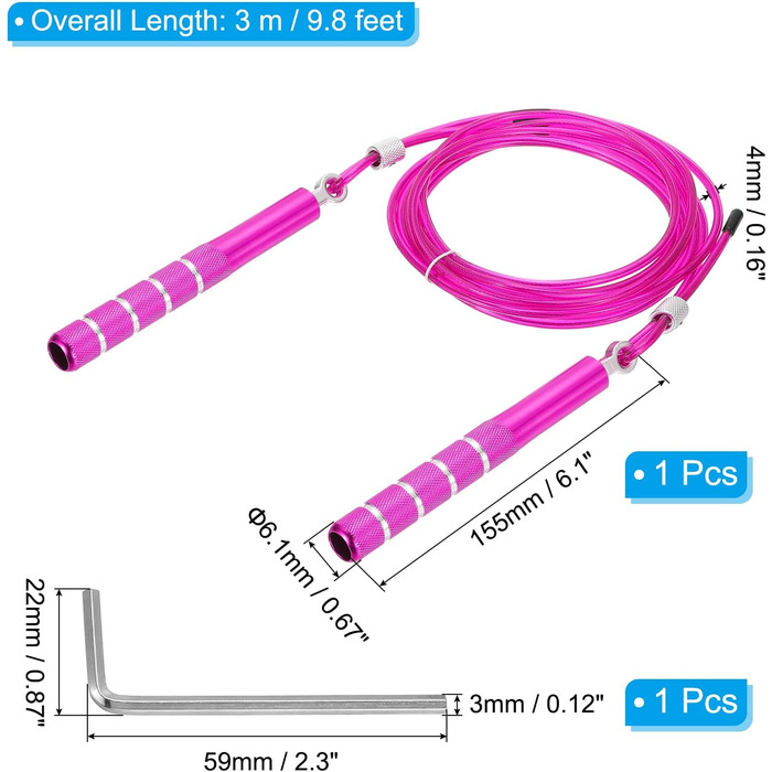 Стрибкове канат PATIKIL для фітнесу з підшипниками, алюмінієва ручка та ключ для аеробіки, рожевий