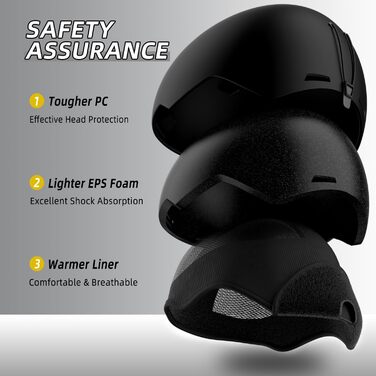 Шолом для сноуборду та гірських лиж, чорний, унісекс, з вентиляцією та знімними навушниками