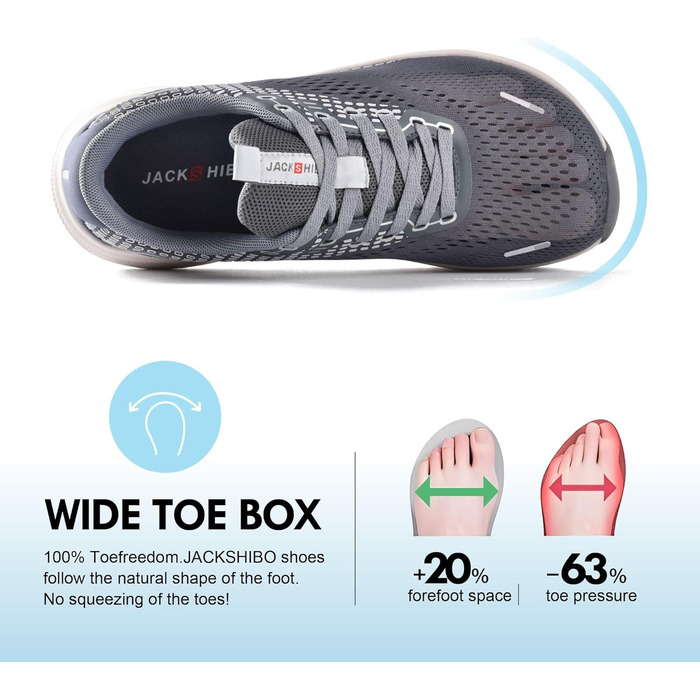 Чоловічі кросівки JACKSHIBO з широкою передньою частиною: для бігу, ходьби, занять спортом та тенісу. Подушка, товста підошва, без перепаду висоти, ширина 47 EU, сірий колір