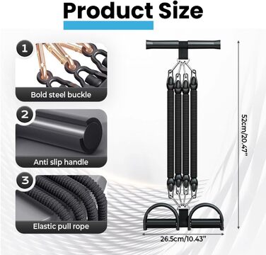 Набір еластичних стрічок FUNFLEX 45 кг для фітнесу: тренажер для пресу з ручками, фіксатором для ніг та дверним кріпленням. Система стрічок опору для дому, залу, м'язового та силового тренування. Чорний, 9 шт.