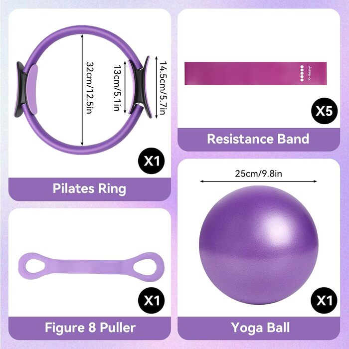Pilates Ring Набір для пілатесу: коло з ручками 35 см, 5 еластичних стрічок, м'яч для пілатесу - для дому, тонусу тіла, гнучкості