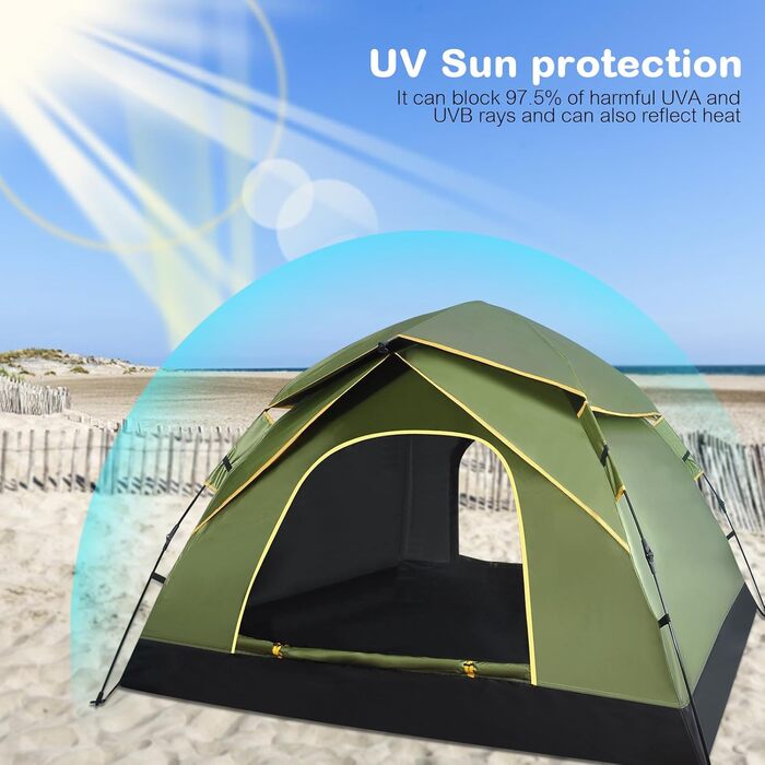 Намет для кемпінгу Jaztral 3-4 особи, автоматичний, куполоподібний, водонепроникний, вітростійкий, 3-4 сезонний, для сім'ї, трекінгу та кемпінгу, колір: зелений