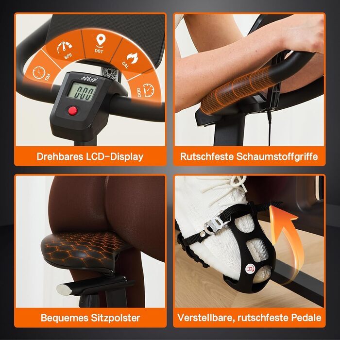 Велотренажер HXD-ERGO з регульованим магнітним опором, кардіотренування, фітнес-велосипед, 150 кг, чорний та червоний