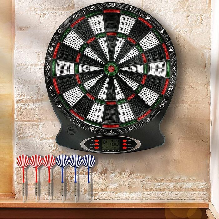 Електронний дартс Dartscheibe з 12 стрілками та LCD-дисплеєм, голосове супроводження, живлення від батарейок