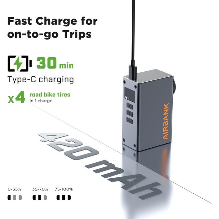 Електричний міні-насос для велосипеда AIRBANK Pocket 2 PRO з манометром, 120 PSI, портативний, акумуляторний, для шосейних і гірських велосипедів, м'ячів, підходить для клапанів Schrader і Presta