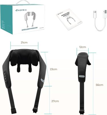 Масажер Aspria 5D Шиацу з підігрівом, бездротовий, для шиї, плечей, спини та тіла