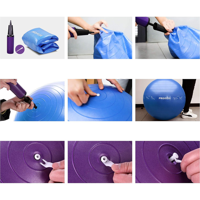 Фітбол PROIRON для фітнесу та йоги, 45-55 см, рожевий з малюнком, з насосом