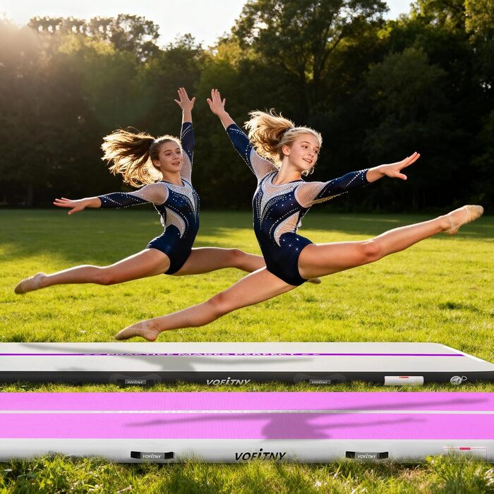 Надувна гімнастична мат для занять спортом та йогою, товщина 10/20 см, розміри 3/4/5/6 м, для дому, парку та води, VofiTNY (Цянова/Рожевий, 5м*1м*0.1м)