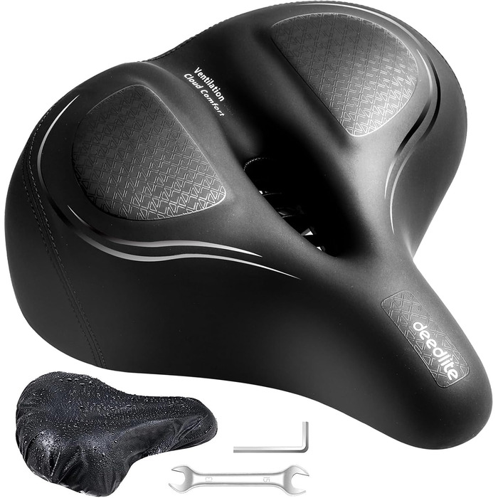 Велосипедне сідло Cloud Comfort Pro Max – ортопедичне, м’яке, з пам’яттю форми, з червоним світловідбивачем, для міських та гірських велосипедів, з амортизацією