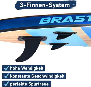 Надувний SUP Борд BRAST Tropic | Комплект для станд-ап паддлбордингу | 320x81x15см | 6 дизайнів | 5 років гарантії | з аксесуарами | 2в1: SUP та каяк, крісло, тримач Action-Cam, петля для ніг, насос, рюкзак (Блакитний)