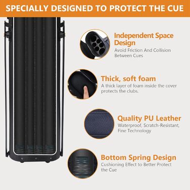 Чохол для бильярдних київ 2x4 з підставкою, чорно-синій. Для зберігання 2 київ та 4 насадок.