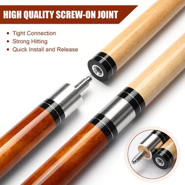 Більярдний кий Pool Queue 58 дюймів з канадського клена, 13 мм наконечники, для професійних гравців, 1/2 Maple, 18oz (колір: коричневий)