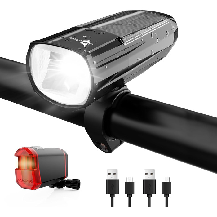 Owleye: комплект велоліхтарів на сонячній енергії, USB-зарядка (Type-C), StVZO, передній + задній ліхтар LED