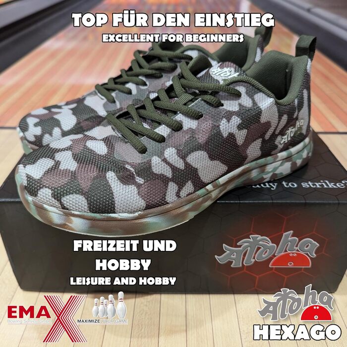 Журавлики для боулінгу Aloha HexaGo для жінок, чоловіків та юнаків – для правші та лівші (44 EU, камуфляж)