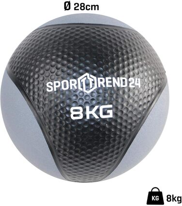 Медичний м'яч Sporttrend 24, 8 кг, чорний, для фітнесу та тренувань