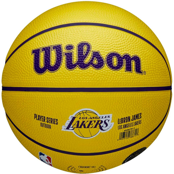 Баскетбольний м'яч WILSON NBA Player Icon, розмір 7 та міні 3, для вулиці, Лос-Анджелес Лейкерс
