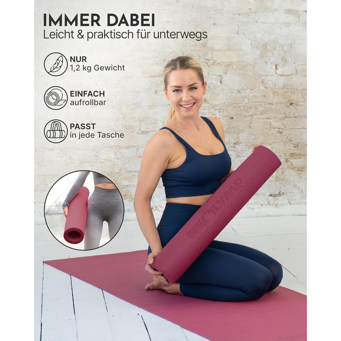 Йога мат NEOLYMP: неслизька, для захисту суглобів – килимок для фітнесу та йоги 183x61 см з PVC, фіолетовий колір. З подарунком: E-book та відеоуроки