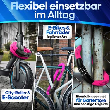 NEXTCOVER® LockPro: Захисний замок для велосипеда з кодовим замком - Оригінал - Високий рівень безпеки. Стале ланцюгове кріплення для велосипеда та електровелосипеда. Рожевий колір.