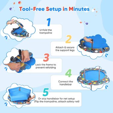 Міні-батут для фітнесу складний без встановлення 107 см, вантажопідйомність 150 кг, 3 рівня регулювання ручок, стабільний та тихий, для дітей (включно з м'ячами для басейну, 100 шт.)