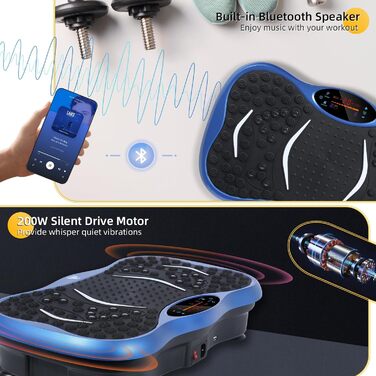 Віброплатформа Evolve для фітнесу з Bluetooth, 5 режимів, 2 гумові еспандери, обладнання для дому, блакитна
