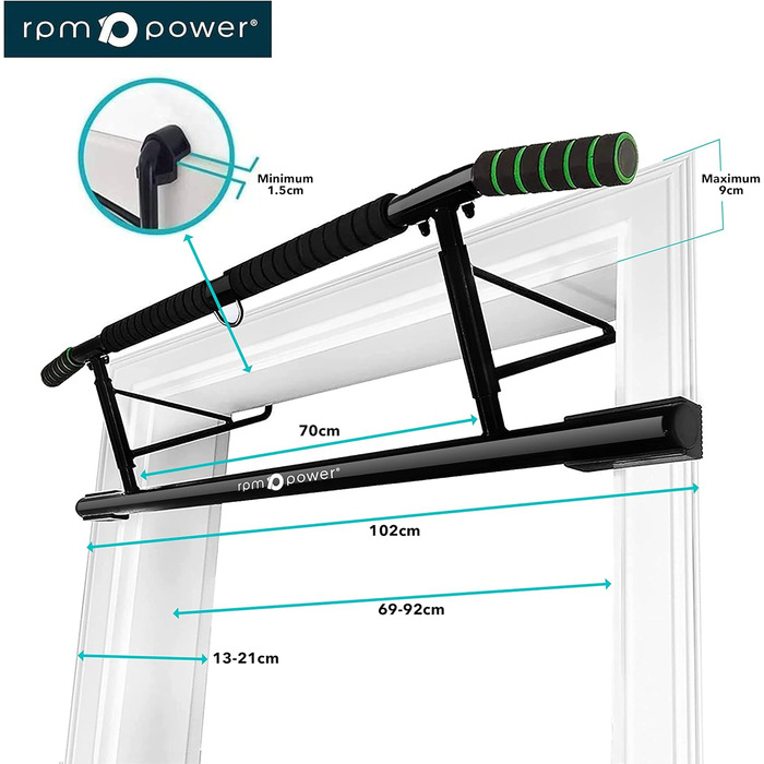 RPM Power Турнік для дверей та підлоги, багатофункціональний турнік-станція з брусами і тренувальними стрічками, для підтягувань, віджимань, домашніх тренувань