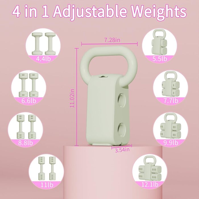 Регульований набір гантелей з кулькою, 4 в 1 (2,5 кг, 3,5 кг, 4,5 кг, 5,5 кг) для жінок, набір гантелей 2 шт. для домашнього спортзалу, фітнес, тренування, зелений