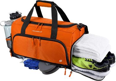 Спортивна сумка FocusGear Ultimate Gym Bag 2.0, водостійка, 10 відділень, міцна, для подорожей і тренажерного залу, зелена, 29,8×26,7×50,8 см (Medium 20'), помаранчева