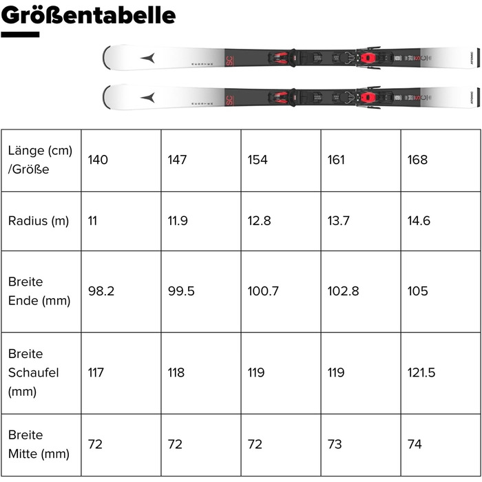 Лижі ATOMIC REDSTER SC для катання на лижах (білі/чорні, 168 см) – для жінок та чоловіків