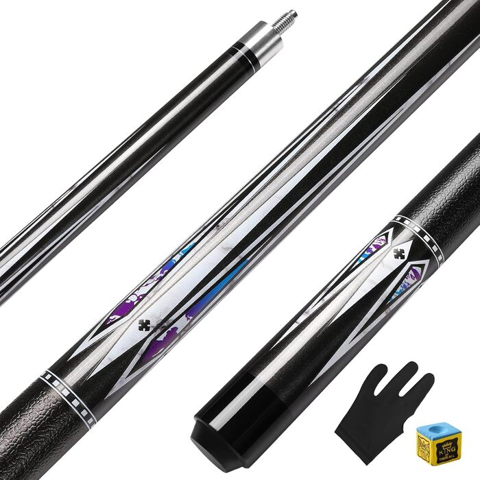 Більярдний кий Pool Queue 58 дюймів, тверде дерево, наконечники 13 мм, для професійних гравців, 1/2 кий, чорний