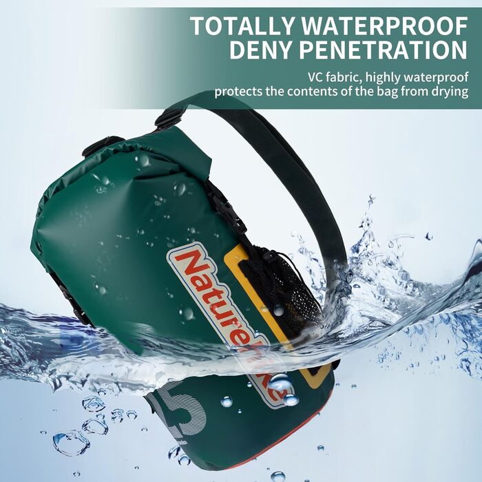 Водонепроникний рюкзак Naturehike Dry Bag 25L – 15L/10L, для каякінгу, риболовлі, рафтингу, плавання, сноубордингу (зелений)