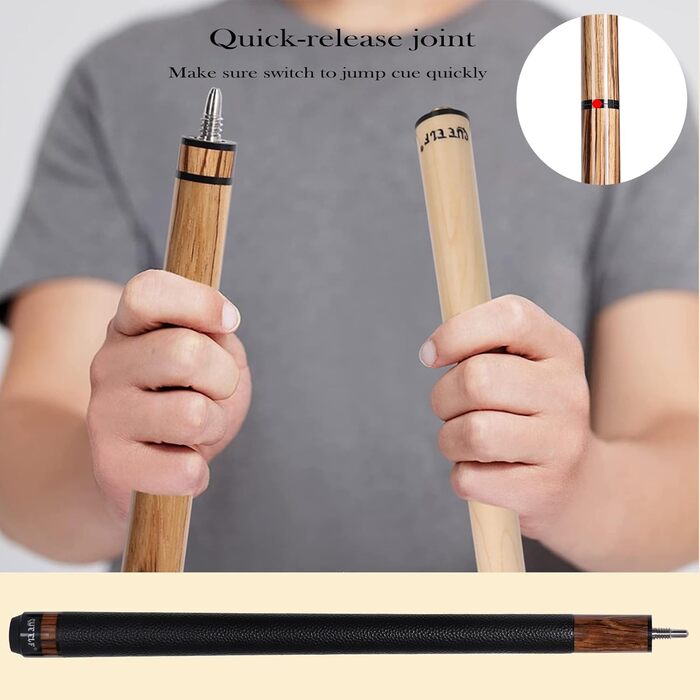 CUEELF Heavy Hitter: Більярдний кий з жорсткою бакелітовою кінцівкою для потужних брейків та легких стрибків, 21 oz, обмотка Zebra Leather, 3 частини