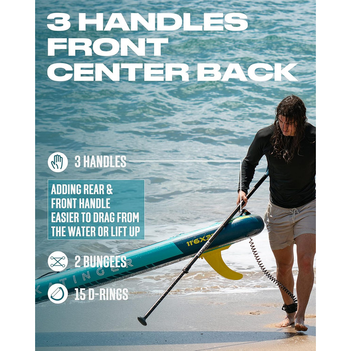 Надувне SUP-борд Skatinger для йоги та катання, 28.9 x 86.4 x 15.2 см, з рюкзаком 1600D, 6 D-кільцями та US-фінкою (Метеоритний блакитний)