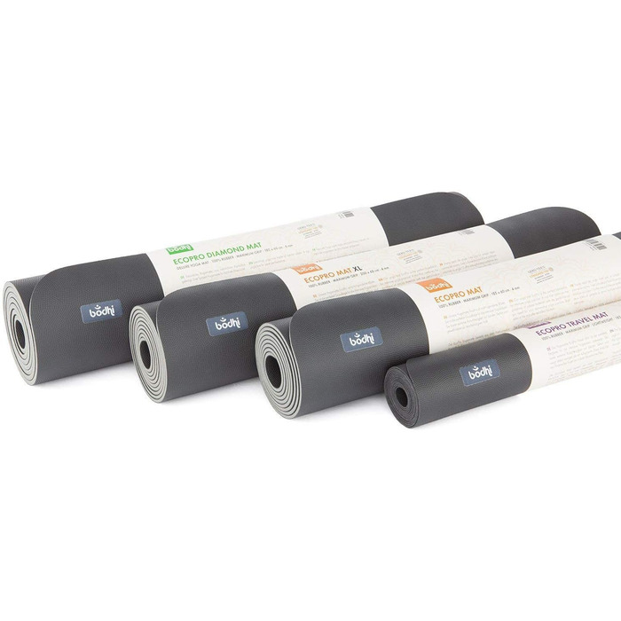 Йога-мат Bodhi ECO PRO DIAMOND 185x60 см, натуральний каучук, ультра-грип, екологічний, для йоги, пілатесу та фітнесу, сірий