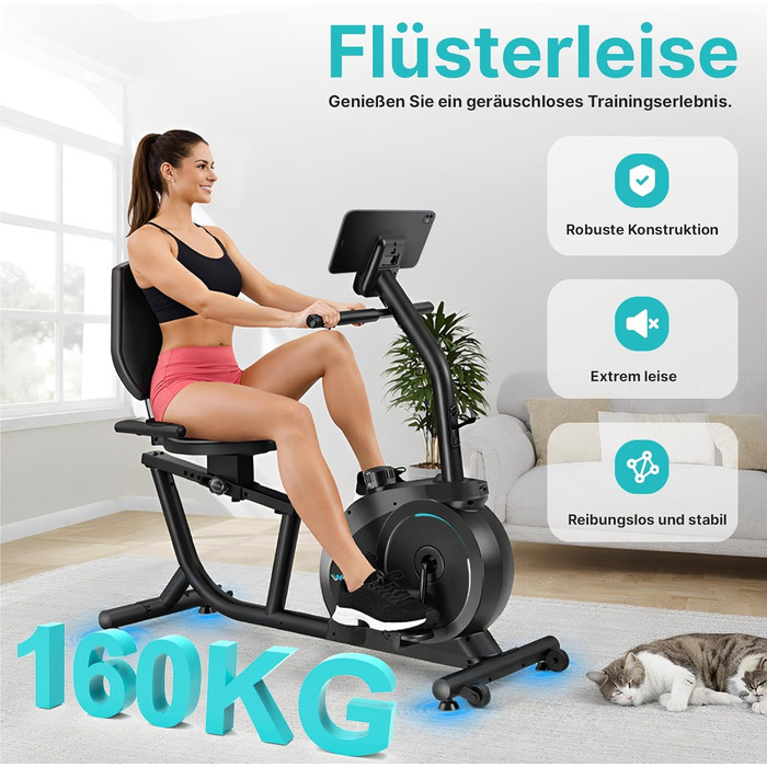 Ергометр Wenoker для дому з магнітною гальмом, датчиками пульсу та LCD-дисплеєм, 16 рівнів опору, до 160 кг, спинна опора, для літніх людей