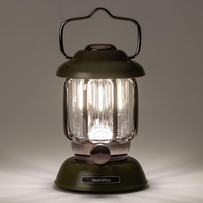Ліхтар намету Skandika Forsol LED Retro стиль | Акумулятор 4400mAh, регулювання яскравості, для кемпінгу, саду, декору, піших прогулянок, зелений